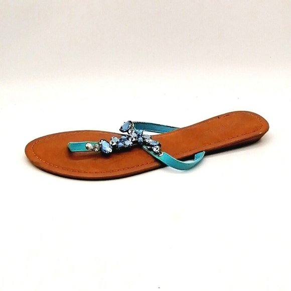 Lane‎ Bryant Womens Embellished Slip On Thong Sandals Blue Gems Flat Heel 10W - Picture 1 of 10